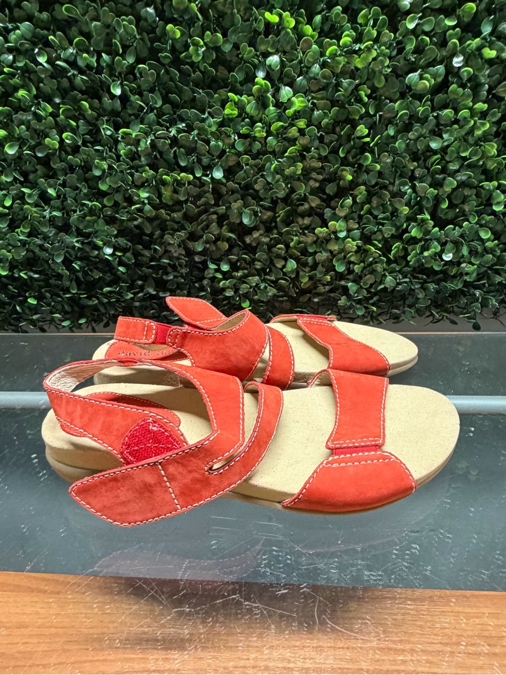 David Tate Women's Red Suede Adjustable Strap Sandals